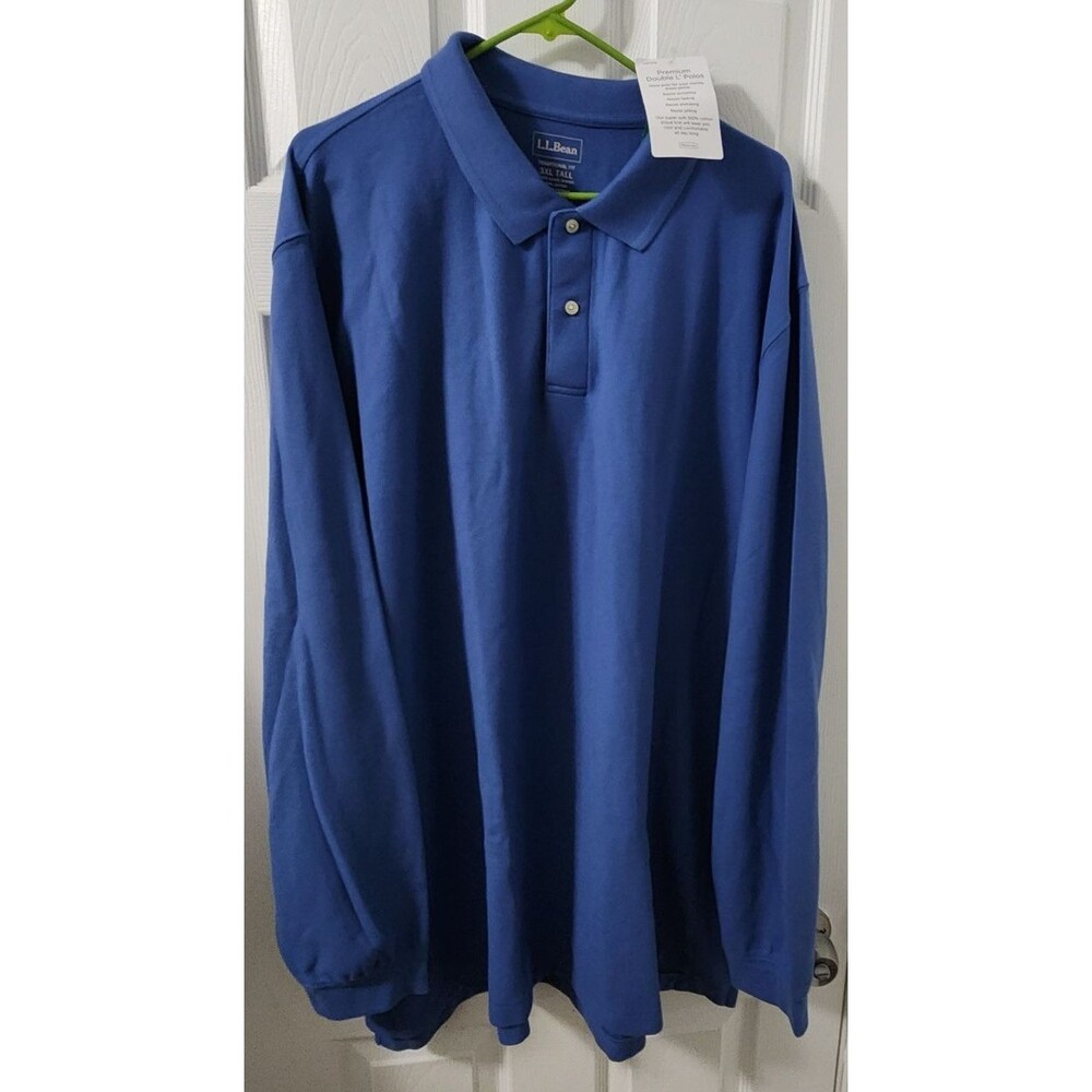 LL Bean Traditional Fit Long Sleeve Blue Cotton Men's Polo Shirt Size 3XLT